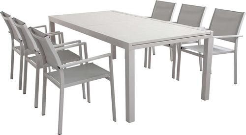 DEXTER---set-tavolo-da-giardino-allungabile-200/300x100-compreso-di-6-poltrone-in-alluminio-Tortora-Milani-Home