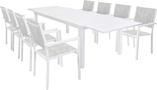 DEXTER---set-tavolo-da-giardino-allungabile-200/300x100-compreso-di-8-poltrone-in-alluminio-Bianco-Milani-Home