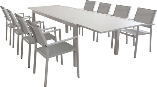 DEXTER---set-tavolo-da-giardino-allungabile-200/300x100-compreso-di-8-poltrone-in-alluminio-Tortora-Milani-Home