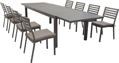 DEXTER---set-tavolo-da-giardino-allungabile-200/300x100-compreso-di-8-sedie-in-alluminio-Taupe-Milani-Home