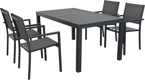 DEXTER---set-tavolo-da-giardino-allungabile-in-alluminio-160/240x90-compreso-di-4-poltrone-in-alluminio-e-textilene-Antracite-Milani-Home