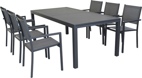 DEXTER---set-tavolo-da-giardino-allungabile-in-alluminio-200/300x100-compreso-di-6-poltrone-in-alluminio-e-textilene-Antracite-Milani-Home