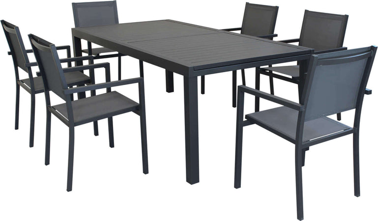 DEXTER---set-tavolo-da-giardino-allungabile-in-alluminio-200/300x100-compreso-di-6-poltrone-in-alluminio-e-textilene-Antracite-Milani-Home