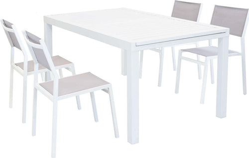 DEXTER---set-tavolo-giardino-rettangolare-allungabile-160/240x90-con-4-sedie-in-alluminio-bianco-e-textilene-da-esterno-Bianco-Milani-Home