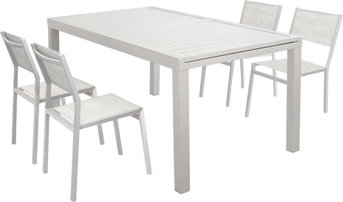 DEXTER---set-tavolo-giardino-rettangolare-allungabile-160/240x90-con-4-sedie-in-alluminio-e-textilene-tortora-da-esterno-Tortora-Milani-Home