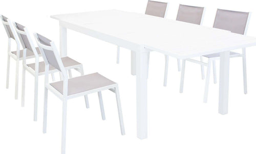 DEXTER---set-tavolo-giardino-rettangolare-allungabile-160/240x90-con-6-sedie-in-alluminio-bianco-e-textilene-da-esterno-Bianco-Milani-Home