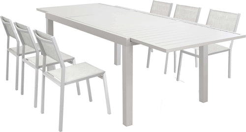 DEXTER---set-tavolo-giardino-rettangolare-allungabile-160/240x90-con-6-sedie-in-alluminio-e-textilene-tortora-da-esterno-Tortora-Milani-Home