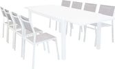 DEXTER---set-tavolo-giardino-rettangolare-allungabile-160/240x90-con-8-sedie-in-alluminio-bianco-e-textilene-da-esterno-Bianco-Milani-Home