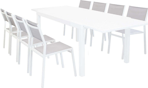 DEXTER---set-tavolo-giardino-rettangolare-allungabile-160/240x90-con-8-sedie-in-alluminio-bianco-e-textilene-da-esterno-Bianco-Milani-Home