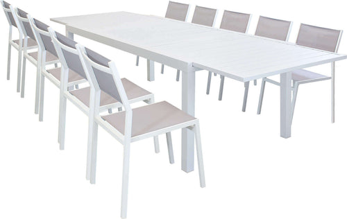 DEXTER---set-tavolo-giardino-rettangolare-allungabile-200/300x100-con-10-sedie-in-alluminio-bianco-e-textilene-da-esterno-Bianco-Milani-Home