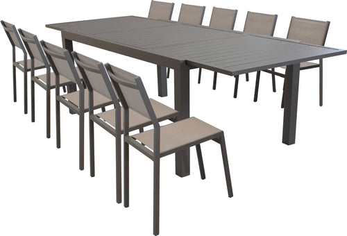 DEXTER---set-tavolo-giardino-rettangolare-allungabile-200/300x100-con-10-sedie-in-alluminio-e-textilene-taupe-da-esterno-Taupe-Milani-Home