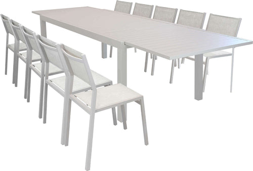 DEXTER---set-tavolo-giardino-rettangolare-allungabile-200/300x100-con-10-sedie-in-alluminio-e-textilene-tortora-da-esterno-Tortora-Milani-Home