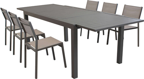 DEXTER---set-tavolo-giardino-rettangolare-allungabile-200/300x100-con-6-sedie-in-alluminio-e-textilene-taupe-da-esterno-Taupe-Milani-Home