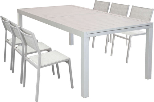 DEXTER---set-tavolo-giardino-rettangolare-allungabile-200/300x100-con-6-sedie-in-alluminio-e-textilene-tortora-da-esterno-Tortora-Milani-Home