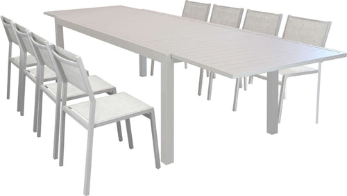 DEXTER---set-tavolo-giardino-rettangolare-allungabile-200/300x100-con-8-sedie-in-alluminio-e-textilene-tortora-da-esterno-Tortora-Milani-Home