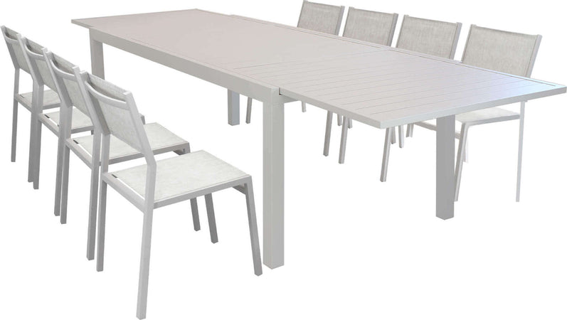 DEXTER---set-tavolo-giardino-rettangolare-allungabile-200/300x100-con-8-sedie-in-alluminio-e-textilene-tortora-da-esterno-Tortora-Milani-Home