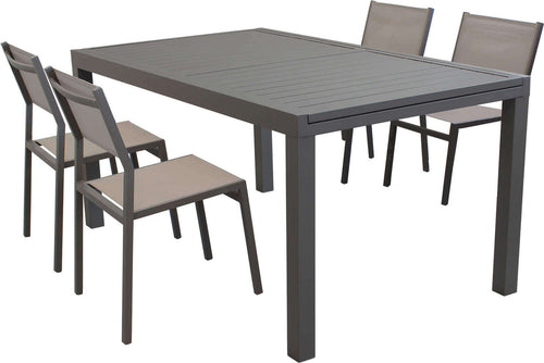 DEXTER---set-tavolo-in-alluminio-cm-160/240x90x75-h-con-4-sedute-Taupe-Milani-Home
