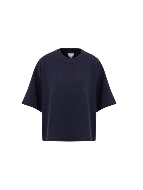 Bottega Veneta T-Shirt Cropped Blu con Collo Squadrato da donna