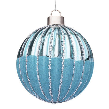 Palline per albero di Natale in vetro decorate color Azzurro