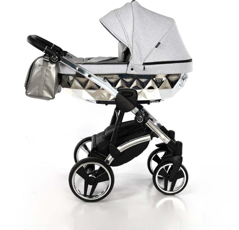 Diamond Shine 3 in 1 Ecopelle / Tessuto Grigio Glitter Navicella Silver / Telaio Cromato Prima infanzia/Passeggini carrozzine e accessori/Passeggini e carrozzine/Sistemi modulari La Casa Del Bebè - Napoli, Commerciovirtuoso.it