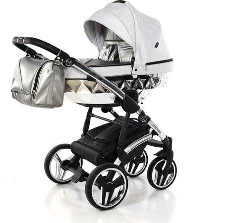 Diamond Shine 3 in 1 Ecopelle / Tessuto Grigio Glitter Navicella Silver / Telaio Cromato Prima infanzia/Passeggini carrozzine e accessori/Passeggini e carrozzine/Sistemi modulari La Casa Del Bebè - Napoli, Commerciovirtuoso.it