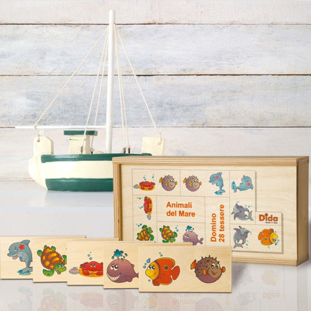 Dida - Domino Animali Del Mare - In Legno Per Bambini Gioco Da Tavolo