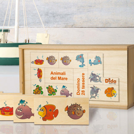 Dida - Domino Animali Del Mare - In Legno Per Bambini Gioco Da Tavolo