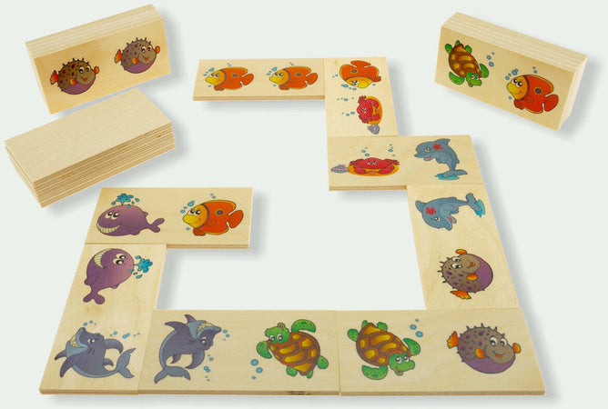 Dida - Domino Animali Del Mare - In Legno Per Bambini Gioco Da Tavolo