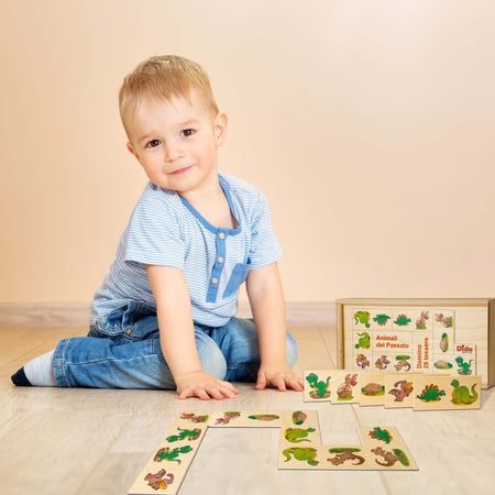 Dida - Domino Animali Del Passato I Dinosauri - In Legno Per Bambini Gioco Da Tavolo