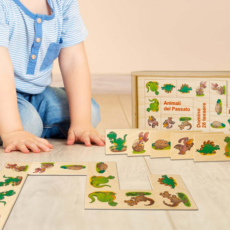 Dida - Domino Animali Del Passato I Dinosauri - In Legno Per Bambini Gioco Da Tavolo