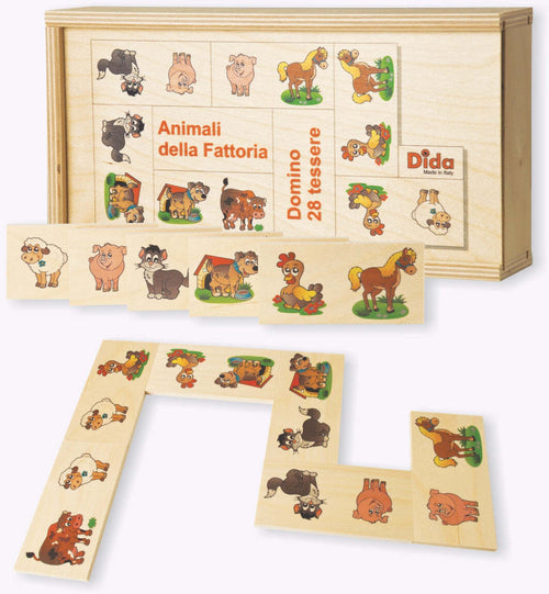 Dida - Domino Animali Della Fattoria - In Legno Per Bambini Gioco Da Tavolo