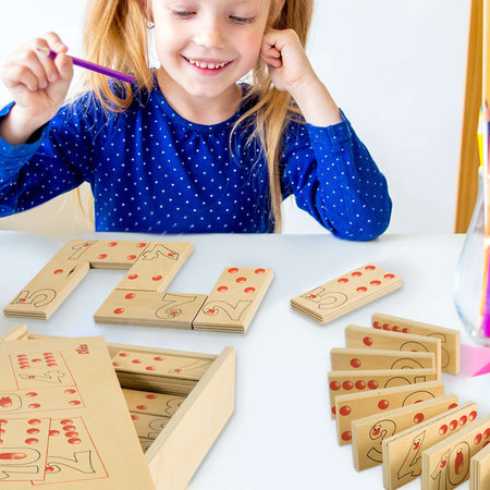 Dida - Domino Numeri E Quantità 55 Pz - In Legno Per Bambini Gioco Da Tavolo