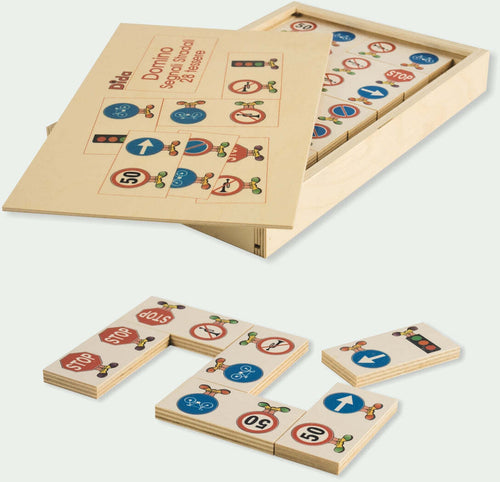 Dida - Domino Segnali Stradali 28 Pz - In Legno Per Bambini Gioco Da Tavolo