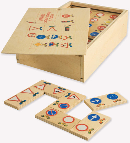 Dida - Domino Segnali Stradali 78 Pz - In Legno Per Bambini Gioco Da Tavolo