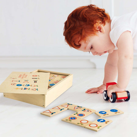 Dida - Domino Segnali Stradali 78 Pz - In Legno Per Bambini Gioco Da Tavolo