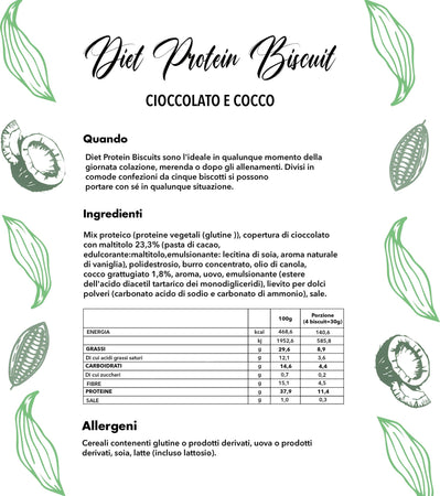 Diet Protein Biscuits Cocco E Cioccolato Biscotti Proteici 35Pz. Biscotti Biscotto Proteico Ricoperto Di Cioccolato Con Noce Di Cocco Ricco Di Proteine E Fibre Salute e cura della persona/Alimentazione e nutrizione/Barrette e bibite nutrizionali/Barrette nutrizionali/Barrette proteiche The Light Nutrition - Milano, Commerciovirtuoso.it