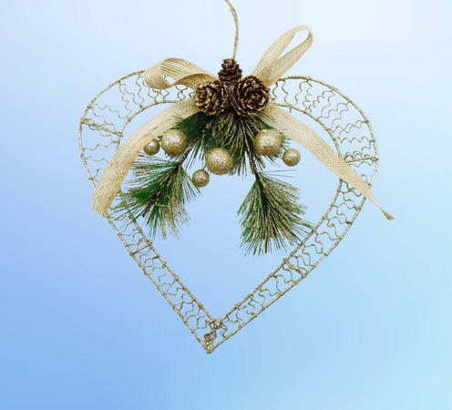 Dietroporta a forma di cuore con filo Glitter oro con decorazione verde e oro Casa e cucina/Decorazioni per interni/Addobbi e decorazioni per ricorrenze/Decorazioni natalizie/Orpelli e festoni MagiediNatale.it - Altamura, Commerciovirtuoso.it