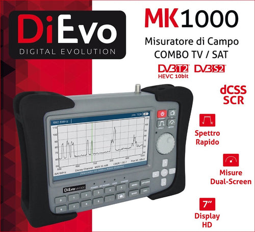 Misuratore di campo combo DIEVO MK1000 DVB-S2/DVB-T2 H.265 HEVC 10Bit dCSS Multistream Dolby
