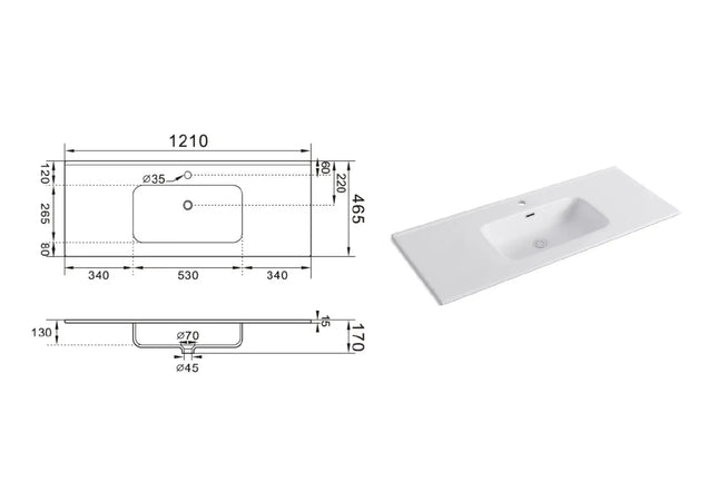 Mobile Bagno 120cm Sospeso Con Quattro Cassetti Lavabo Doppia Vasca Specchio E Doppia Lampada - Mobile Bagno TFT