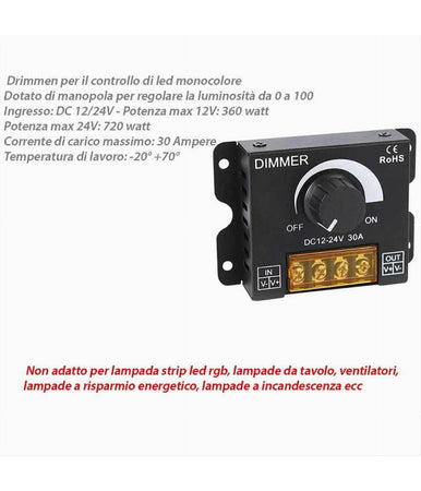 Dimmer Per Luci Led Monocolore Interruttore Controller Manopola 12-24v Dm-12-24v