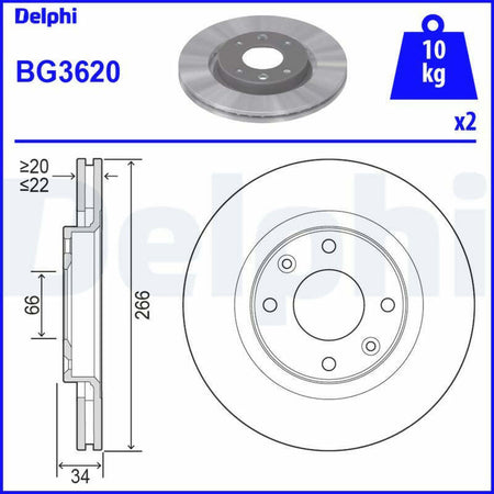 Dischi Freno Anteriore Citroen Opel Peugeot Bg 3620 Delphi