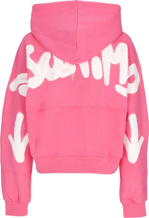 DISCLAIMER-Felpa-Leggera-Cappuccio-Corta-Donna-W-Back-Big-Logo-Hoodie-Fluo-Fucshia/st-White-da-donna