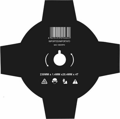 Disco per decespugliatore con 4 denti dal Ø esterno di 230mm Ø foro 25,4mm