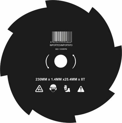 Disco per decespugliatore con 8 denti in acciaio Ø esterno 230mm Ø foro 25,4mm