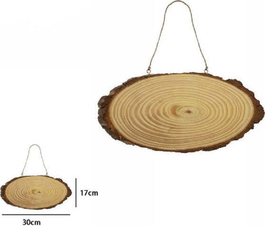 Disco-Legno-Naturale-Base-Tronco-Decorativa-Ornamento-Da-Appendere-30x17cm-72104