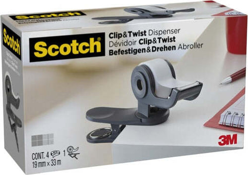 Dispenser Clip Twist per nastro adesivo - grigio - 4 rotoli inclusi da 19 mm x 33 mt - Scotch Magic Cancelleria e prodotti per ufficio/Archivio ufficio e accessori per scrivania/Accessori da scrivania e archiviazione/Portaoggetti e portablocchi da scrivania/Dispenser per nastro adesivo Eurocartuccia - Pavullo, Commerciovirtuoso.it