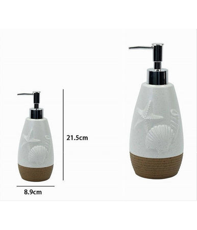 Dispenser Per Sapone Liquido Bianco Decoro Marino Base Rigata Marrone Bagno 79268