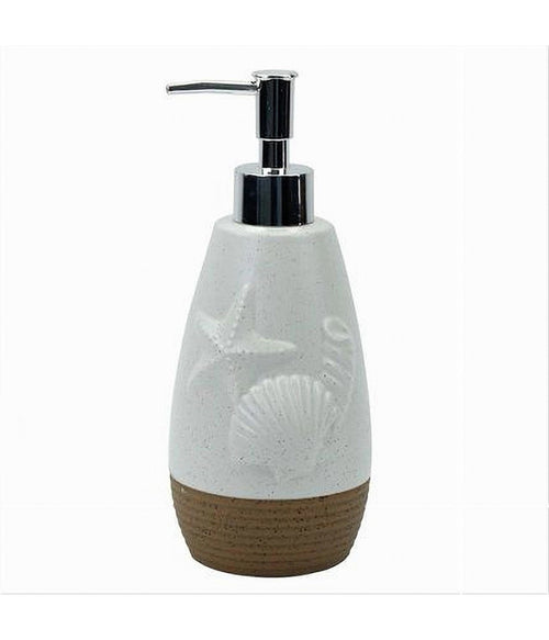 Dispenser Per Sapone Liquido Bianco Decoro Marino Base Rigata Marrone Bagno 79268