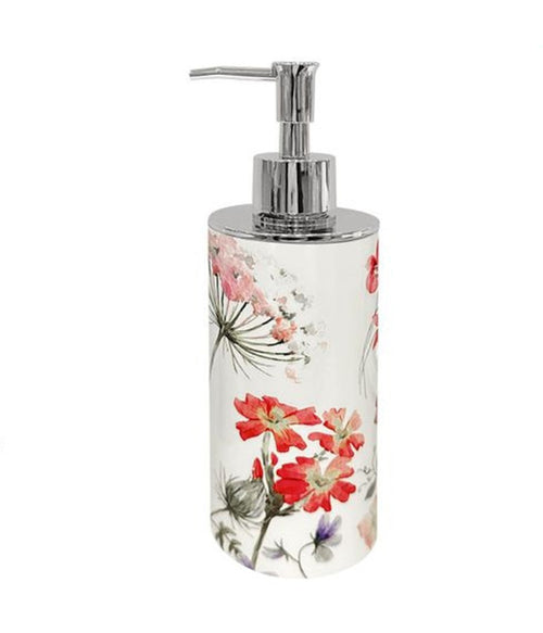 Dispenser Porta Sapone Liquido Bianco Con Fiori Accessori Per Bagno Arredo 69922