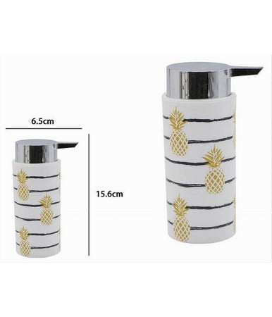 Dispenser Porta Sapone Liquido Cilindrico Bianco Ananas In Plastica 15,6cm 69757